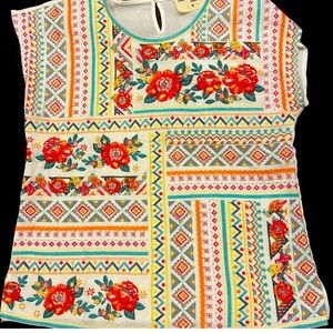 Savannah Jane women’s embroidered shirt. Top White and Multi-colored